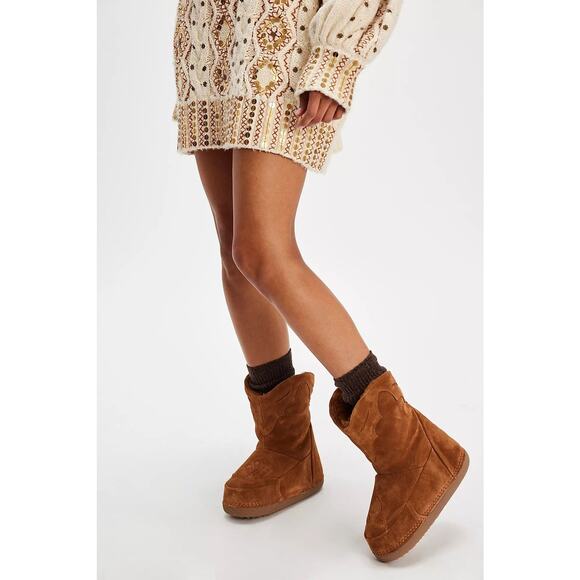 $390! Inuikii Free People Cozy Cowboy Boots In Brown Size 9 US/ 40 EU - Picture 2 of 3